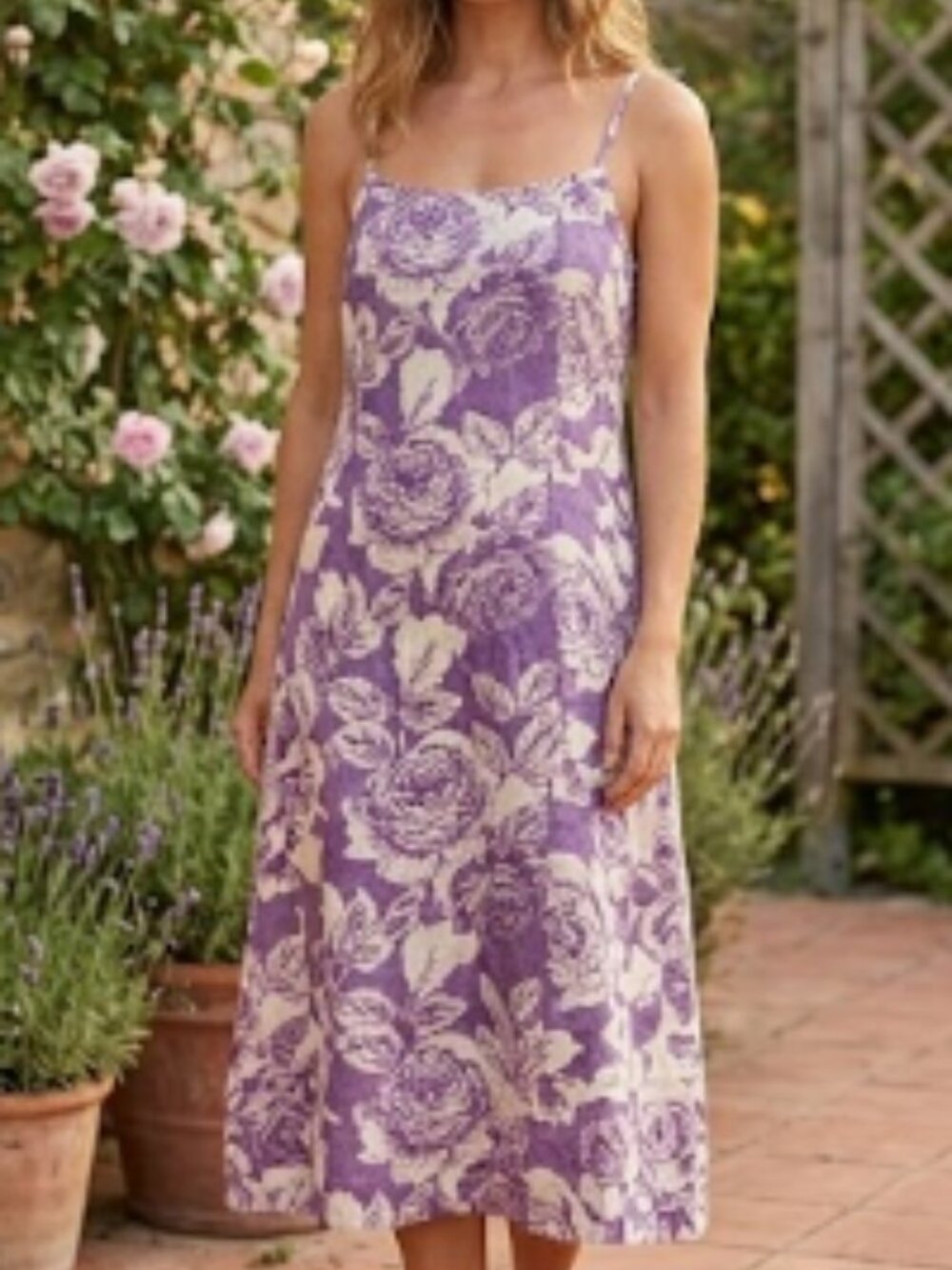 2 x Flax Sage Green and purple Rose-Print Slip Dress size P (4-6)